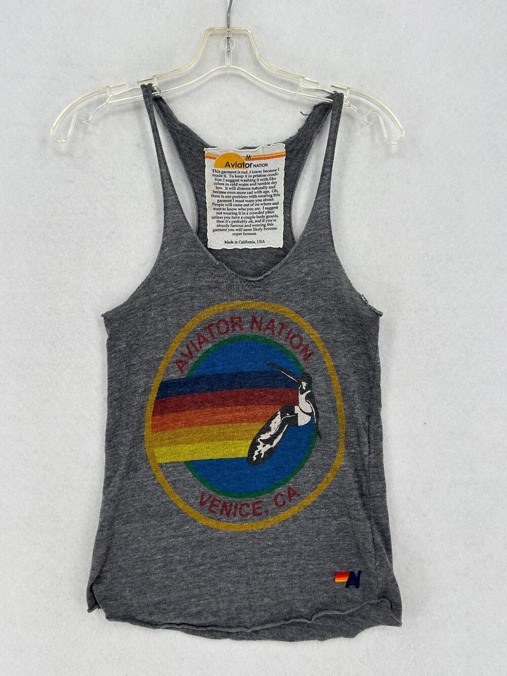 Aviator Nation Venice, CA Heather Gray Vintage Graphic Racerback Tank Top M
